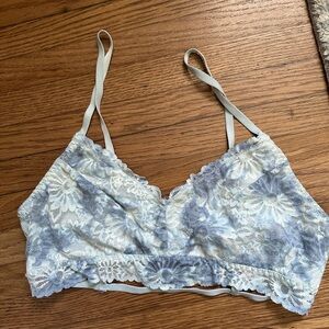 PINK Lace Bralette in Soft Blue and Cream